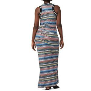 Nicole Miller Collection Vanessa Island Stripe Ruched Maxi Dress 2X EUC